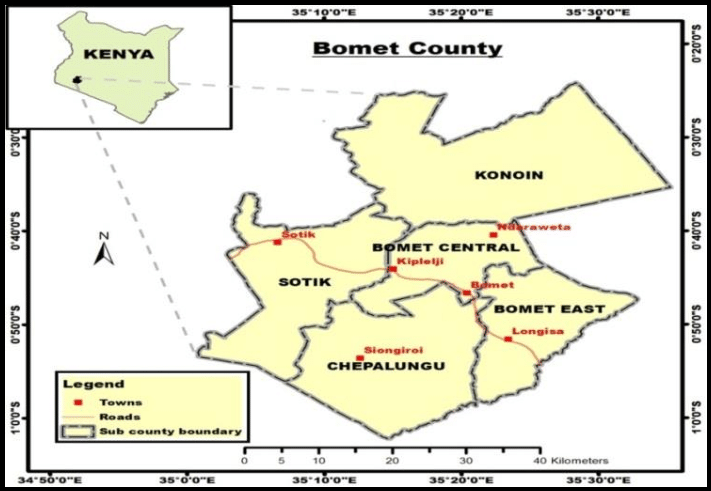 Map of Bomet County showing study area Source: Kenya Independent Electoral and Boundaries Commission (2012)